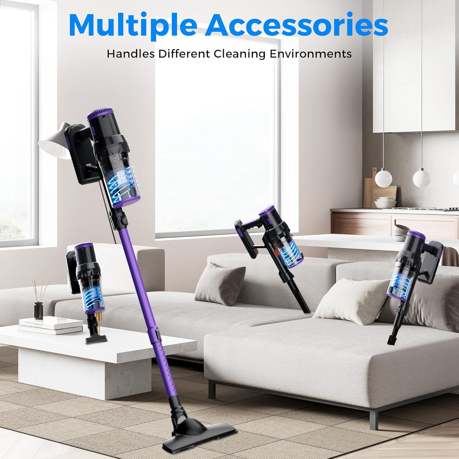 ADVWIN Powerful Corded Vacuum Cleaner &ndash; 20Kpa Suction, 4-In-1 Lightweight Stick Vacuum with Wall Mount, Extendable Upright Vacuums, 0.9L Dust Cup, 5M Cord, for Hard Floors, Corners & Pet Hair - Black image number 6
