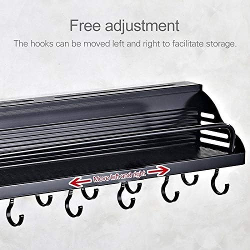 Kitchen Shelf C Version 50Cm 2 Cups 10 Hooks Kitchen Multi-Function Wall-Mounted Condiment Holder Storage Rack (Black) Kitchen Shelf (Color : Black)