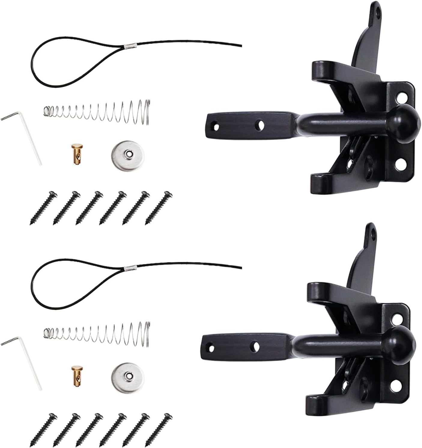 Pair of Self Locking Gate Latch Automatic Gravity Lever for Wood Fence Gate Door Latches, Left and Right (Spring Cable Pull), AP00289O image number 1