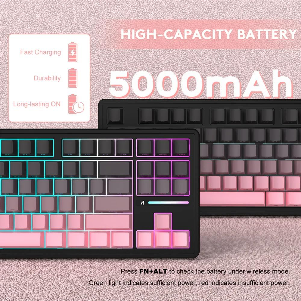 ATTACK SHARK M87 PRO Wireless Mechanical Gaming Keyboard,Hot Swappable Gasket RGB Custom Keyboard,Linear Switch&Side Printed PBT Keycaps,Bt5.0/2.4Ghz/Type-C,5000Mah Battery for Win Mac(Blackberry) - Moonlight image number 4