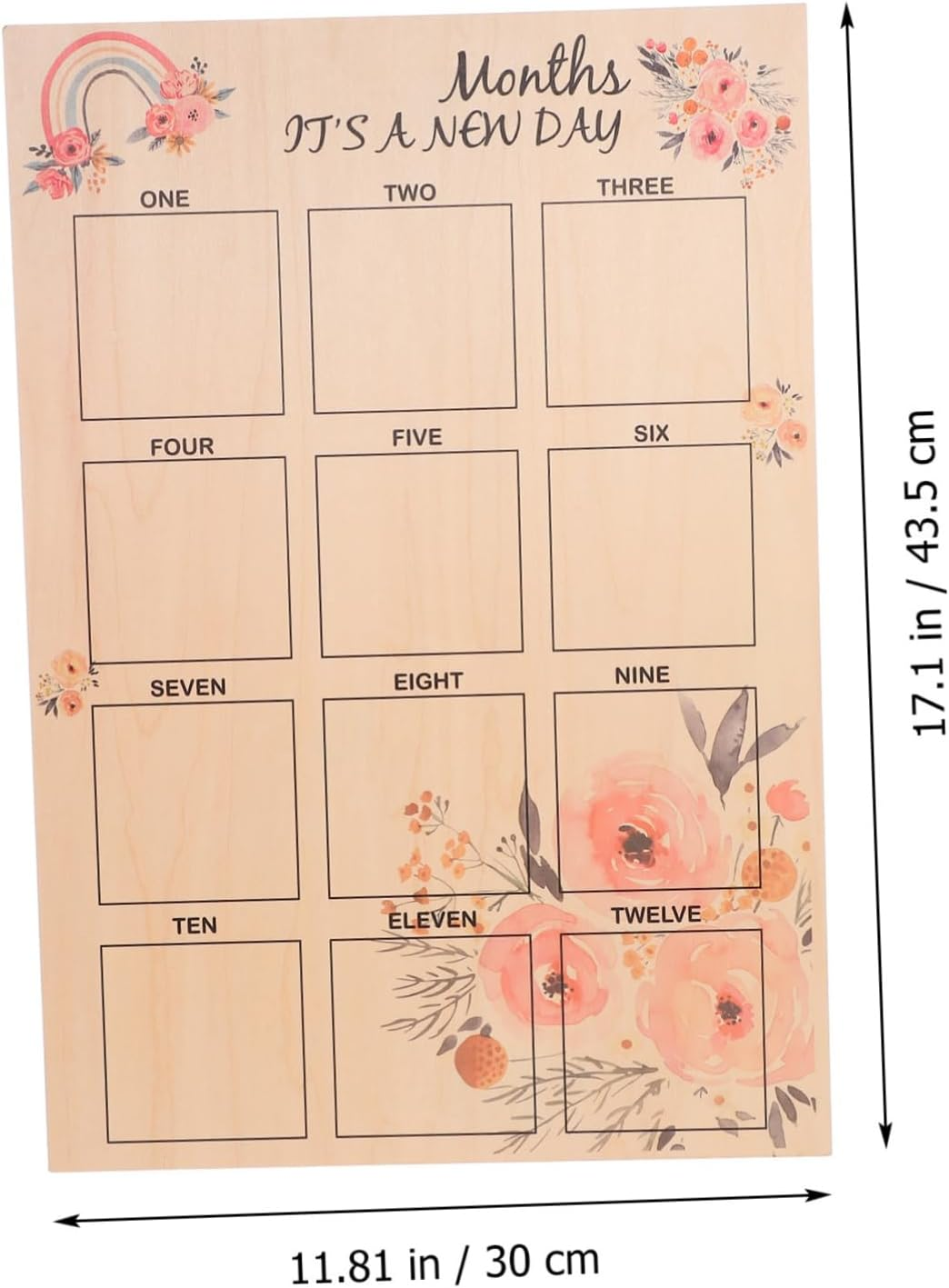 Newborn Milestone Photo Frame Months Growth Record Board Wooden Desktop Display for Keepsake Memories for Shower and Parents image number 1