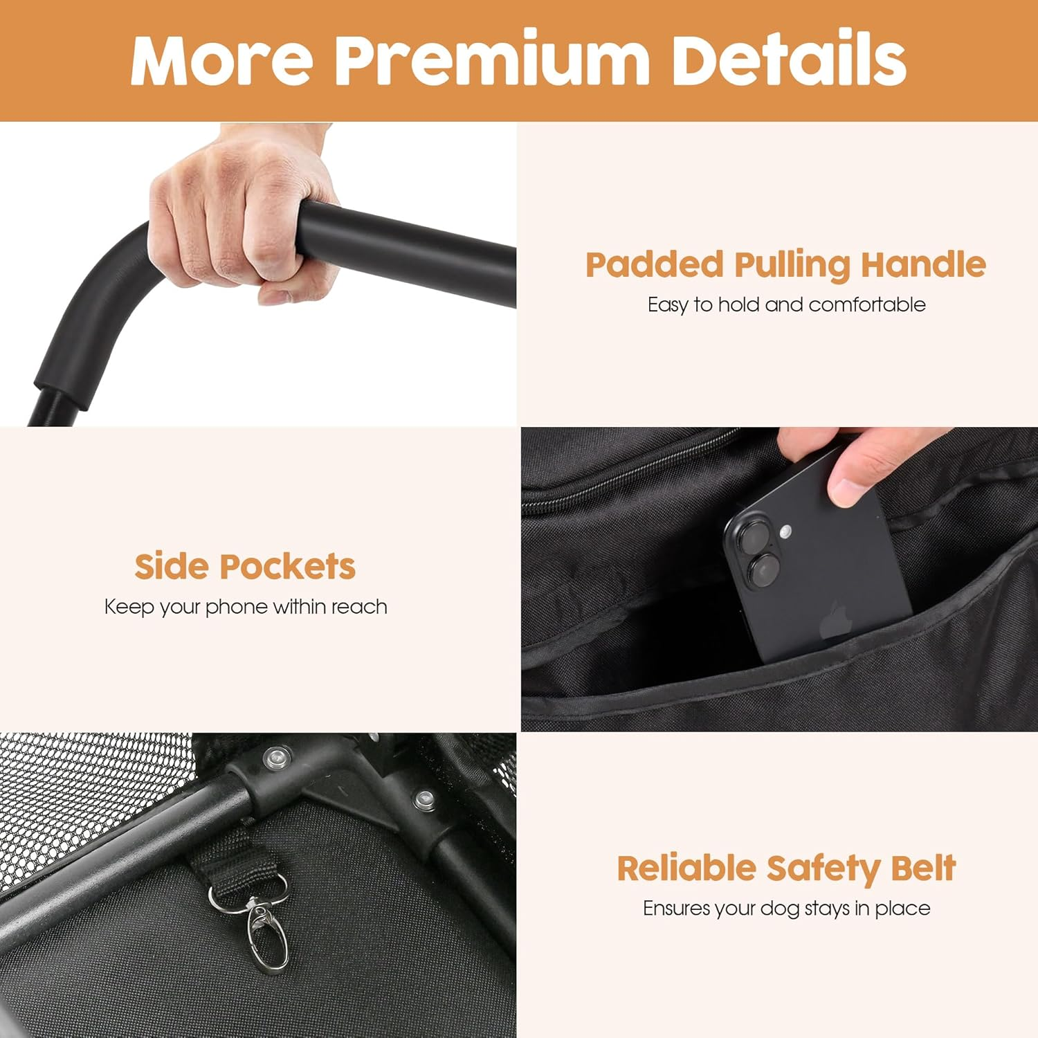 Advwin Double Pet Stroller for Dogs and Cats, 3-In-1 Dog Jogger Stroller Foldable Travel Carriage with Detachable Carriers, Safety Belts, and Lockable Wheels for Multi-Pet Homes image number 5