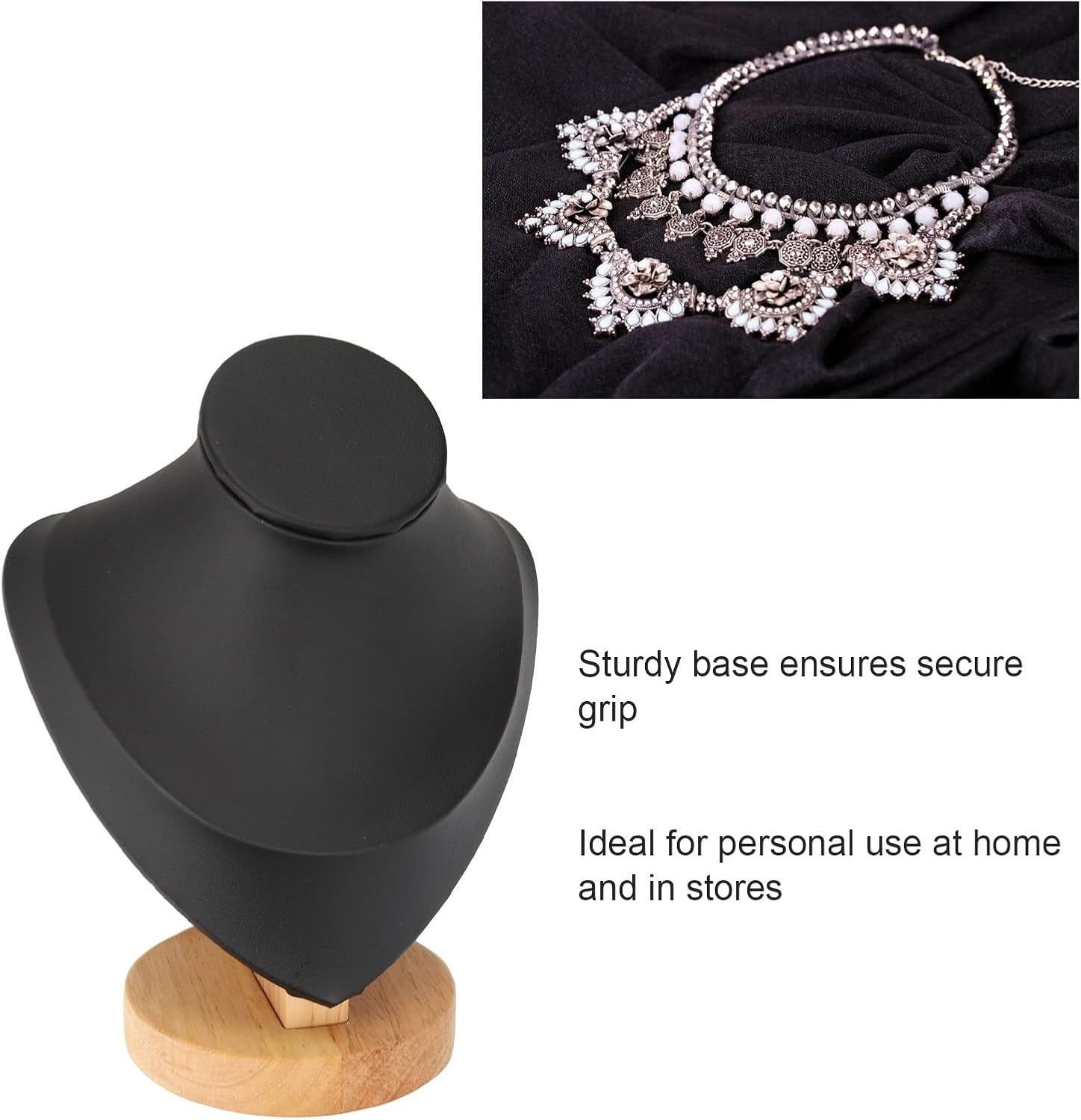 Necklace Display Stand, Jewelry Holder, Mannequin Jewelry Bust Display Holder, Flannel Jewelry Easel Necklace Chain Display Bust Stand Tower Rack for Home Shop (Black) - Black image number 6