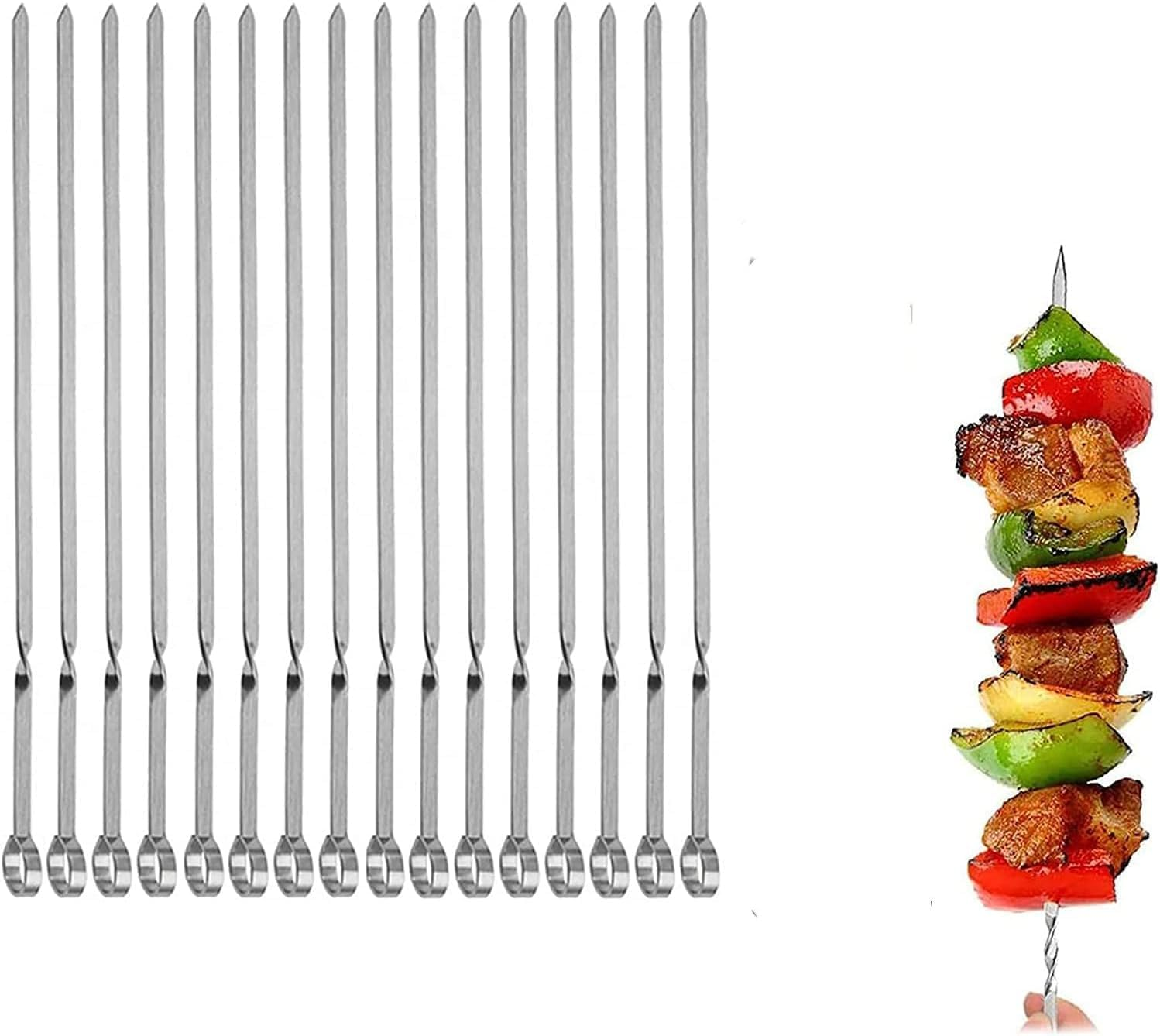 Metal Skewer for Grilling,Kabob Skewer,Flat BBQ Barbecue Skewer,Grilling Skewers Set,Reusable BBQ (12" Skewer(16 Pack)) image number 5