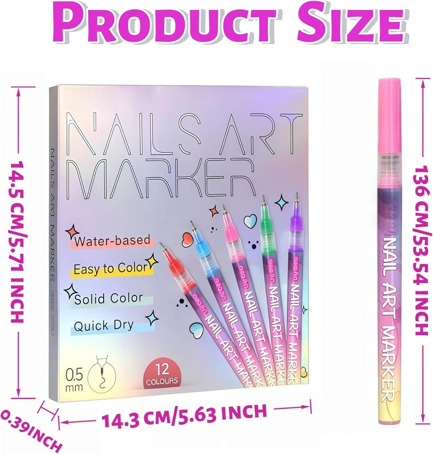 12 Colors Nail Art Pens Set，Nails Art Drawing Tool，3D Nail Polish Pens，Quick-Dry Gel Nail Markers for Graffiti Dotting Point Liner（0.5Mm） image number 4