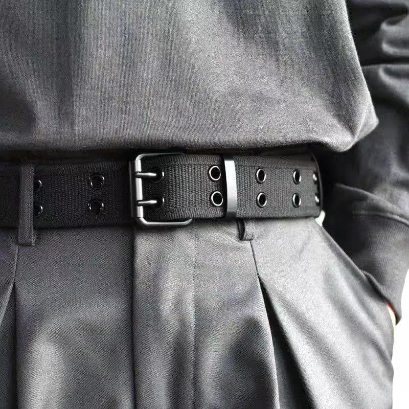 Grommet Canvas Belts Two-Hole Jeans Vintage Buckle Punk Belts for Men and Women image number 4