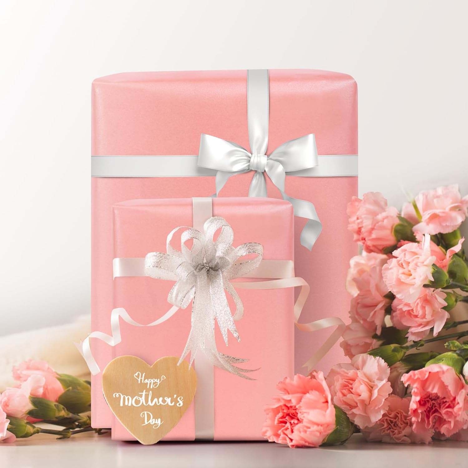 Fayrvind Gift Wrapping Paper, 17 Inches X 32.8 Feet Solid Color Pearly-Lustre Paper, Luxury Decorative Paper Rolls for Wedding, Valentine'S Day, Birthday, Baby Shower, Christmas, DIY Bouquet (Pastel Pink) - Blue image number 2