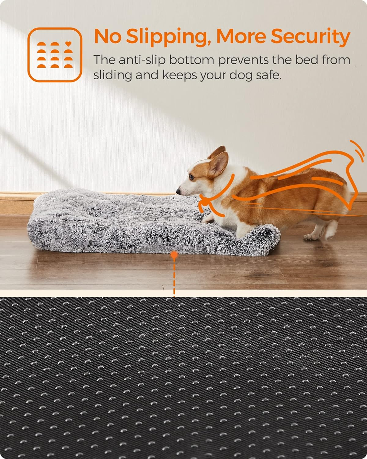 Feandrea Dog Bed, Dog Cushion, Fluffy Dog Mat, Long Plush, 95 X 60 Cm, Soft Padding, Machine Washable, Multifunctional, Ombre Grey PGW202G01 image number 4