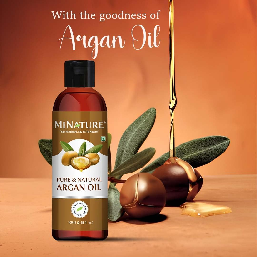 Mi Nature Argan Oil | No Mineral Oil & Silicones | Light & Non-Sticky Oil | for Dry Hair & Skin | Frizz-Free | No Artificial Colours, Flavor, Additives or Preservatives | Vegan, | 100Ml (3.38 Fl Oz) image number 2