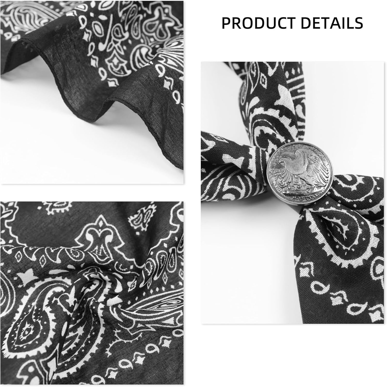 Hymeiluely Western Bandana Scarf with Vintage Coin Buckle, Paisley Pattern Neck Scarf for Men Pocket Square Cowboy Scarves - Light Pink image number 4