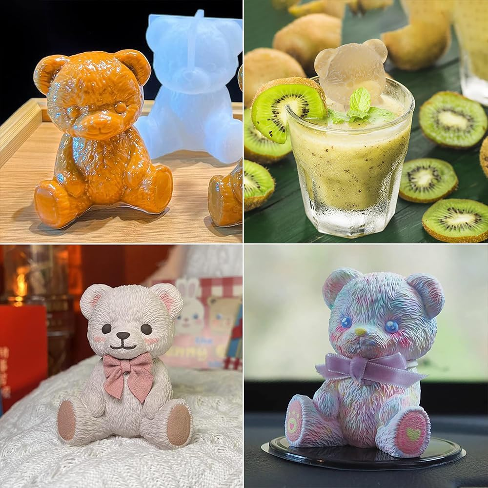 2PCS 3D Bear Silicone Resin Molds &ndash; Cute Animal Moulds for Epoxy Resin Casting, Chocolate, Candy, Cake, Candle, Soap DIY Crafts and Home Decoration