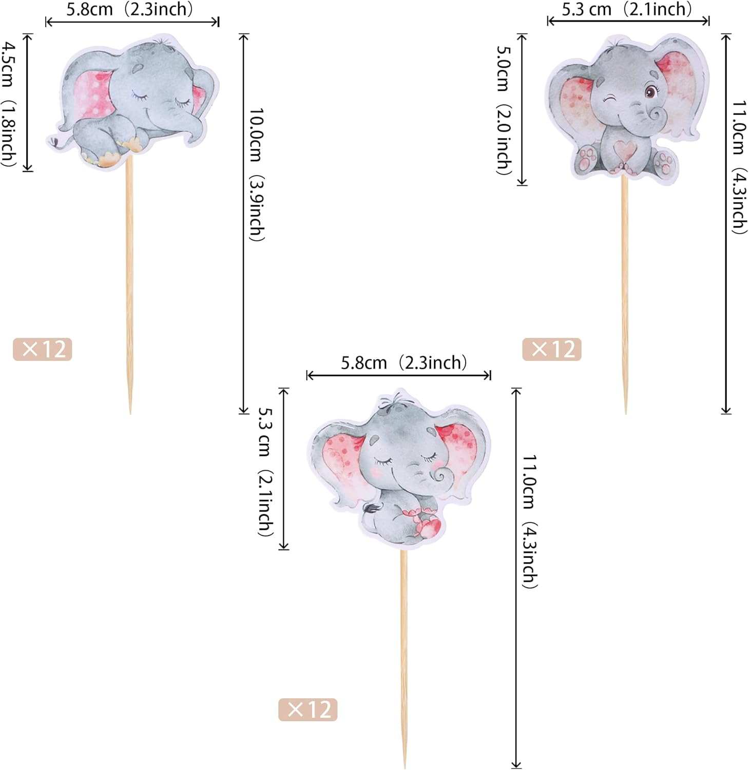 36 Pack Baby Elephant Cupcake Toppers Pink Elephant It'S a Girl Cupcake Picks Decorations for Elephant Theme Gender Reveal Baby Shower Kids Girls Birthday Party Supplies image number 3