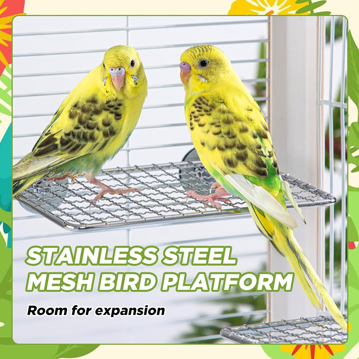 SUSOO 2 Pcs Stainless Stee Bird Perches Platform for Bird Cage Accessories,Birds-Safe Bite Resistant Shelves and Easy Clean Bird Shelf Stand for Parrots, Conures, Cockatiel, Budgie and Love Birds image number 4