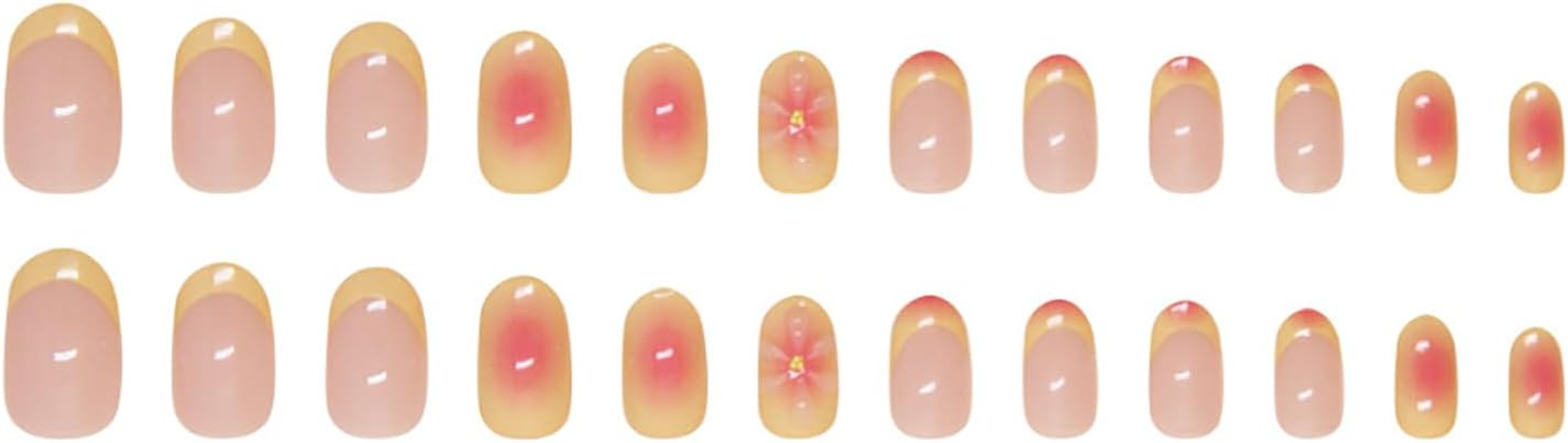RIICFDD 24 Pieces Almond Style Short False Nails with French Tip, 5D Flower, Drawings, Yellow Tips, Bright Pink Acrylic for Women image number 5