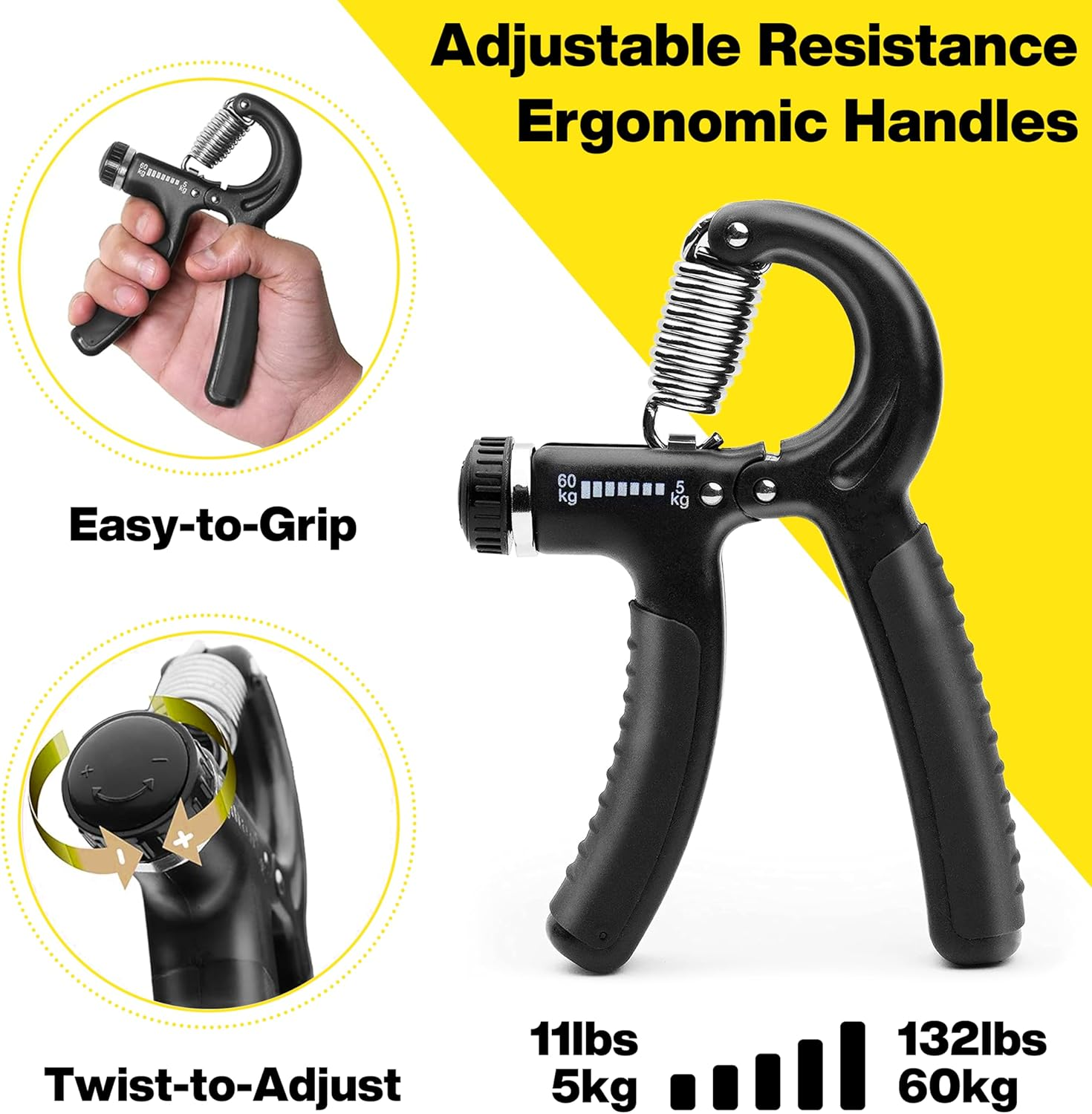 METEOR Hand Grip Strengtheners, Adjustable Gripster Trainer Set for Enhanced Grip Strength, Forearm Training, and Finger Flexibility (Black-Adjustable Grip Strenghtener) image number 6