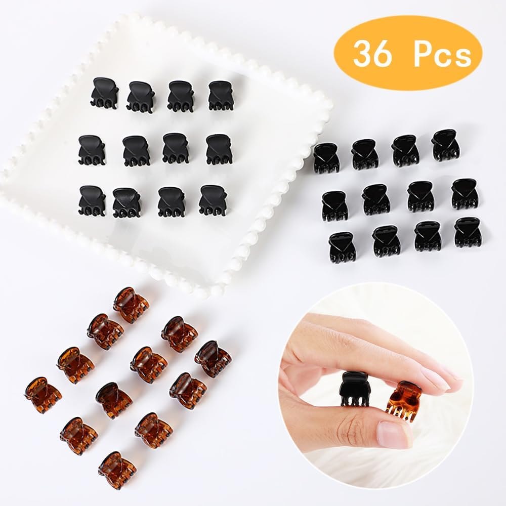 TRKETK 36 Pcs Mini Hair Clips, Plastic Mini Claw Hair Clips Non-Slip Hair Catch Small Hair Claw Clips Mini Jaw Clips Hair Accessories for Girls and Women (Black and Brown)