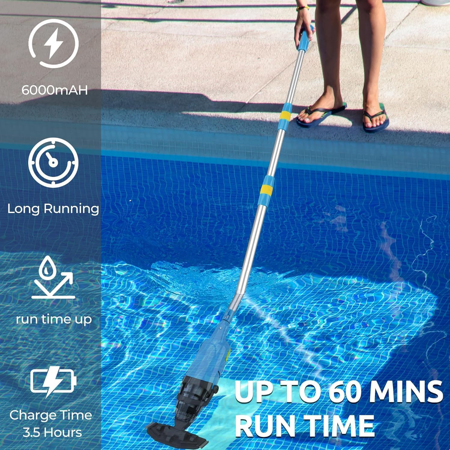 Oxseryn Cordless Pool Vacuum, Powerful Pool Cleaner with Rechargeable Battery Running up to 60 Minutes, Blue image number 3
