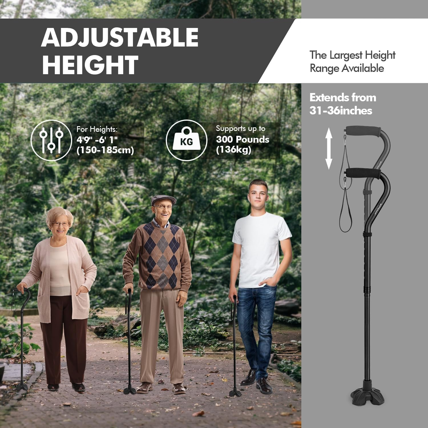 GPTCAMP Walking Cane for Women and Men, Lightweight and Sturdy Offset Walking Stick - Deep Blue image number 2