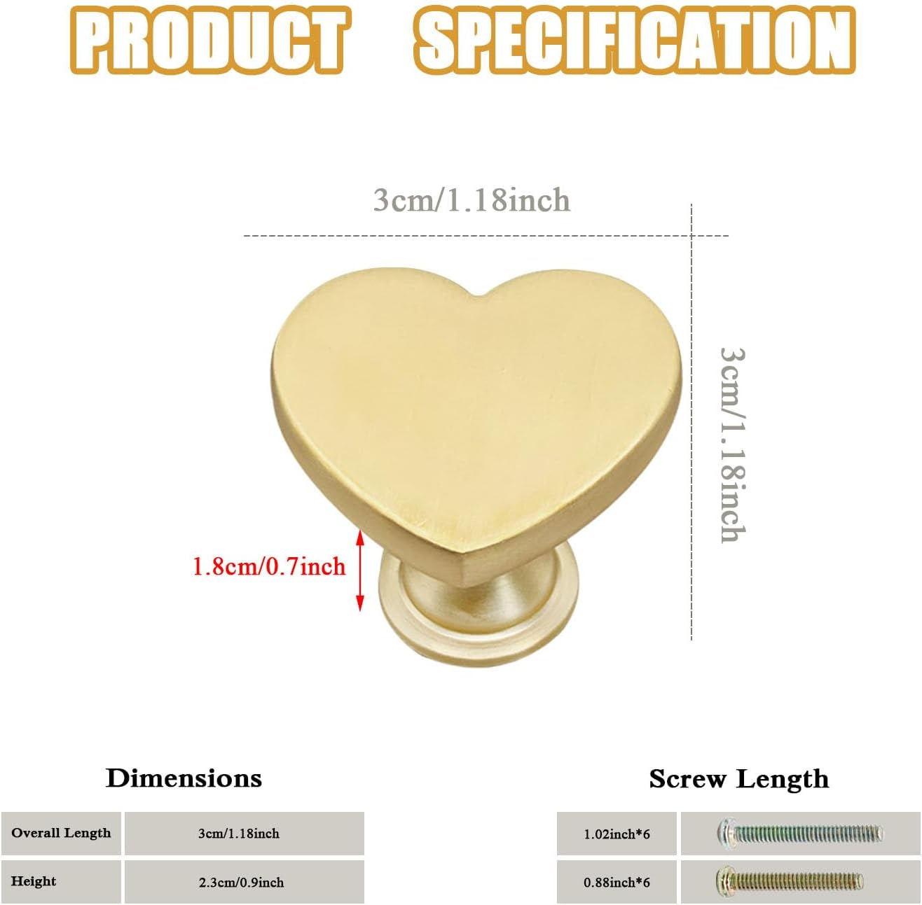 YYMSEN 6 Pcs Brass Heart-Shaped Gold Cabinet Knobs, Suitable for Bathroom & Kitchen Drawer Pulls image number 3