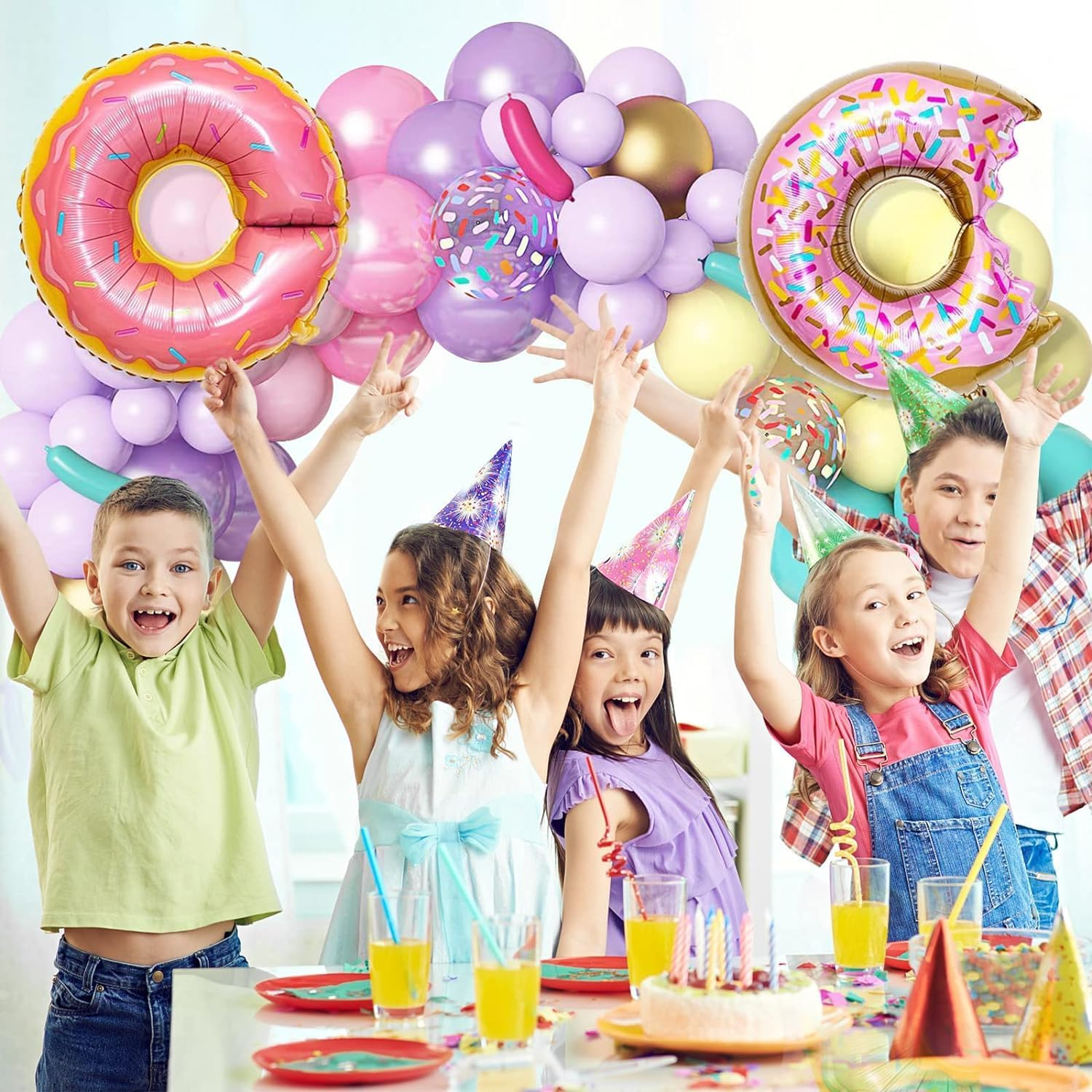 WODJR 139 PCS Donut Balloon Garland Donut Party Decorations Donut Balloons Doughnut Balloon Arch Kit Donut Foil Balloons Pink Yellow Balloons Rainbow Balloons for Ice Cream Donut Party Supplies image number 3