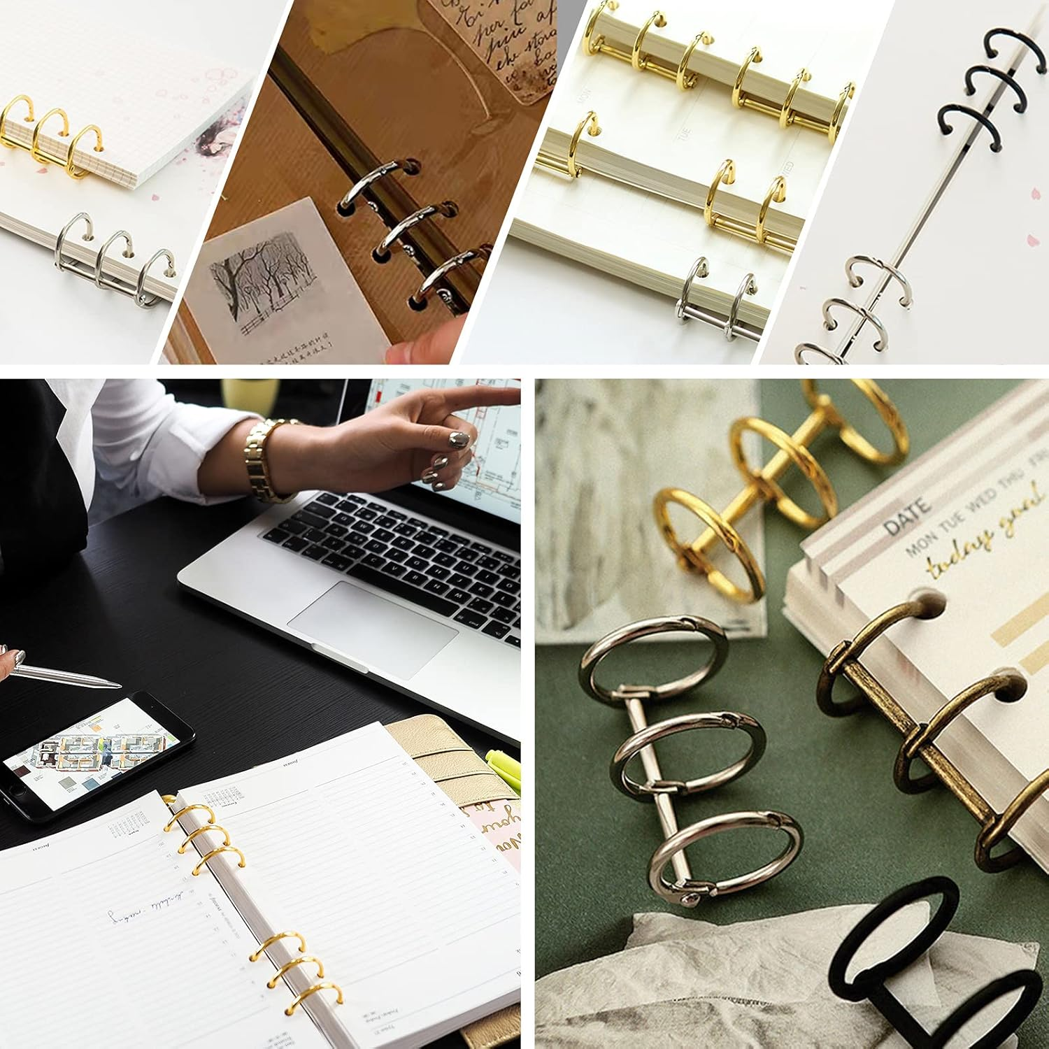 Mardatt 30Pcs 3 Ring Metal Loose Leaf Binders Book Rings Snap Split Hinged for Notebook, Diary, Photo Album, Binding Spines Combs, 20Mm (Gold, Silver, Black) image number 3