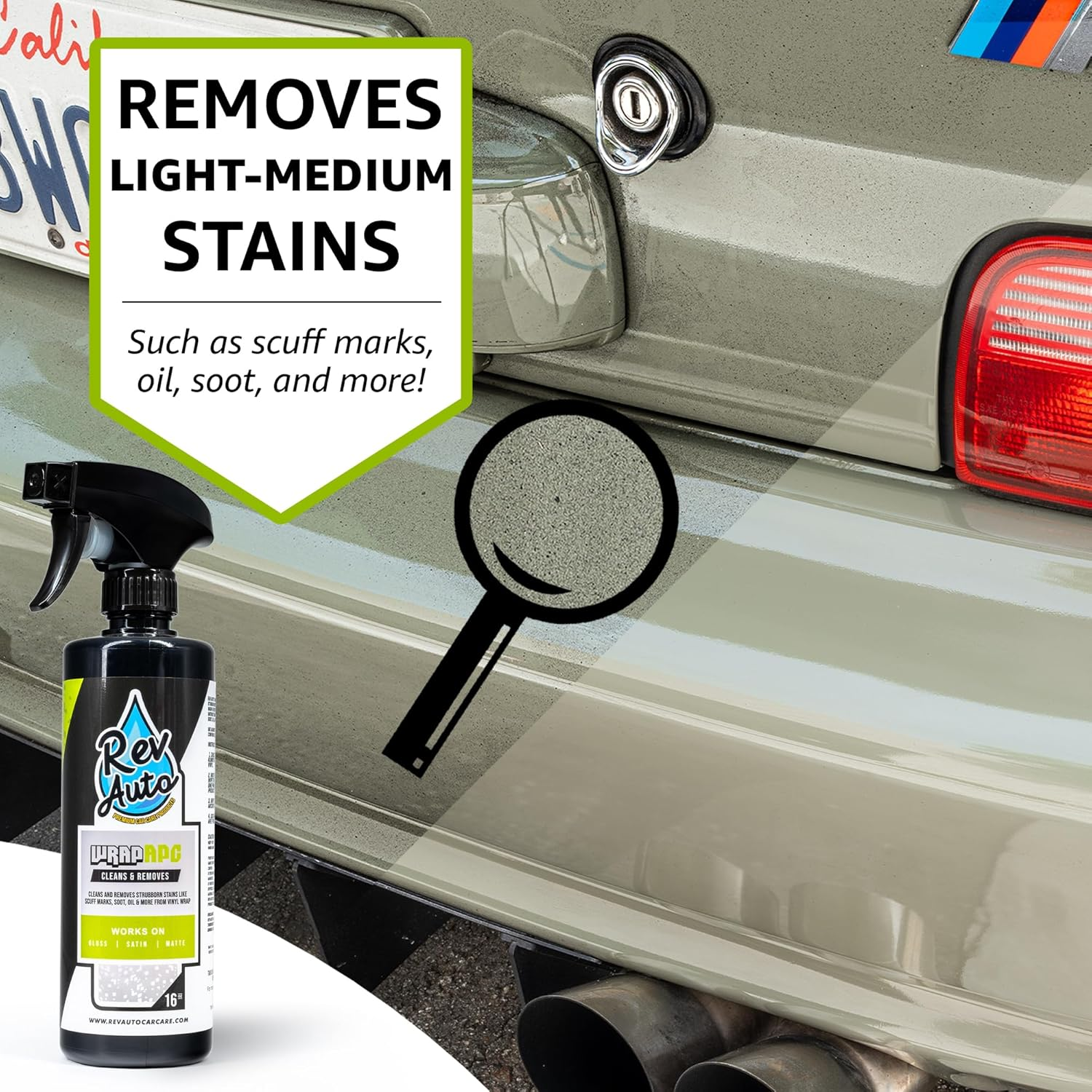 Rev Auto Vinyl Wrap Cleaner Kit &ndash; 3-Item Set Includes Wrap Detailer, Shampoo & Light Stain Remover | Made for Gloss, Satin, Matte, Chrome & More image number 1