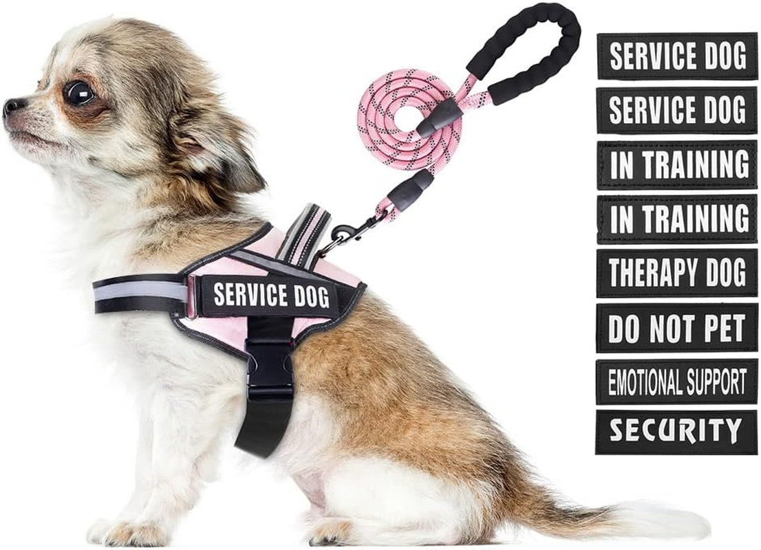 Service Dog Vest Harness and Leash Set, Animire in Training Dog Harness with 9 Dog Patches, Reflective Dog Leash with Soft Padded Handle for Small, Medium, Large, and Extra-Large Dogs (RED,XL) Pink