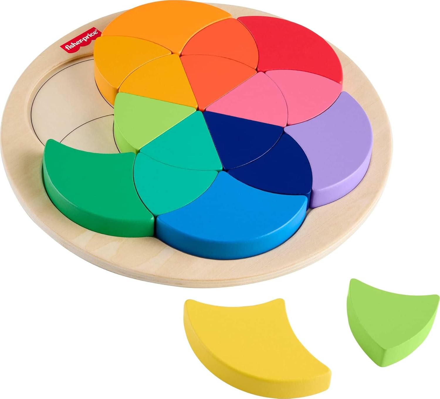 Fisher-Price Preschool Toy Wooden Color Wheel Puzzle, 19 Wood Pieces, Shape-Sorting Developmental Play for Kids Ages 3+ Years image number 4