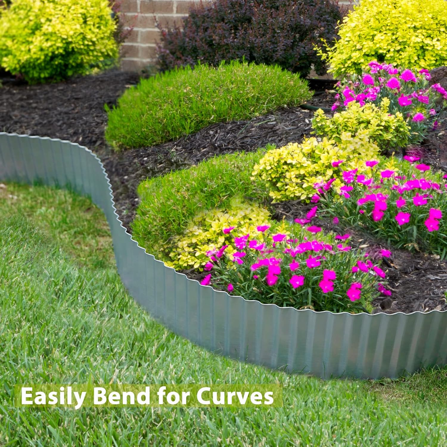 Worth Garden Wide-Corrugated Galvanized Steel Landscape Lawn Edging - H16Cm X L600Cm Flexible Sturdy Garden Long Strips of Metal Edging for Raised Flower Bed Tree Surrounds image number 3
