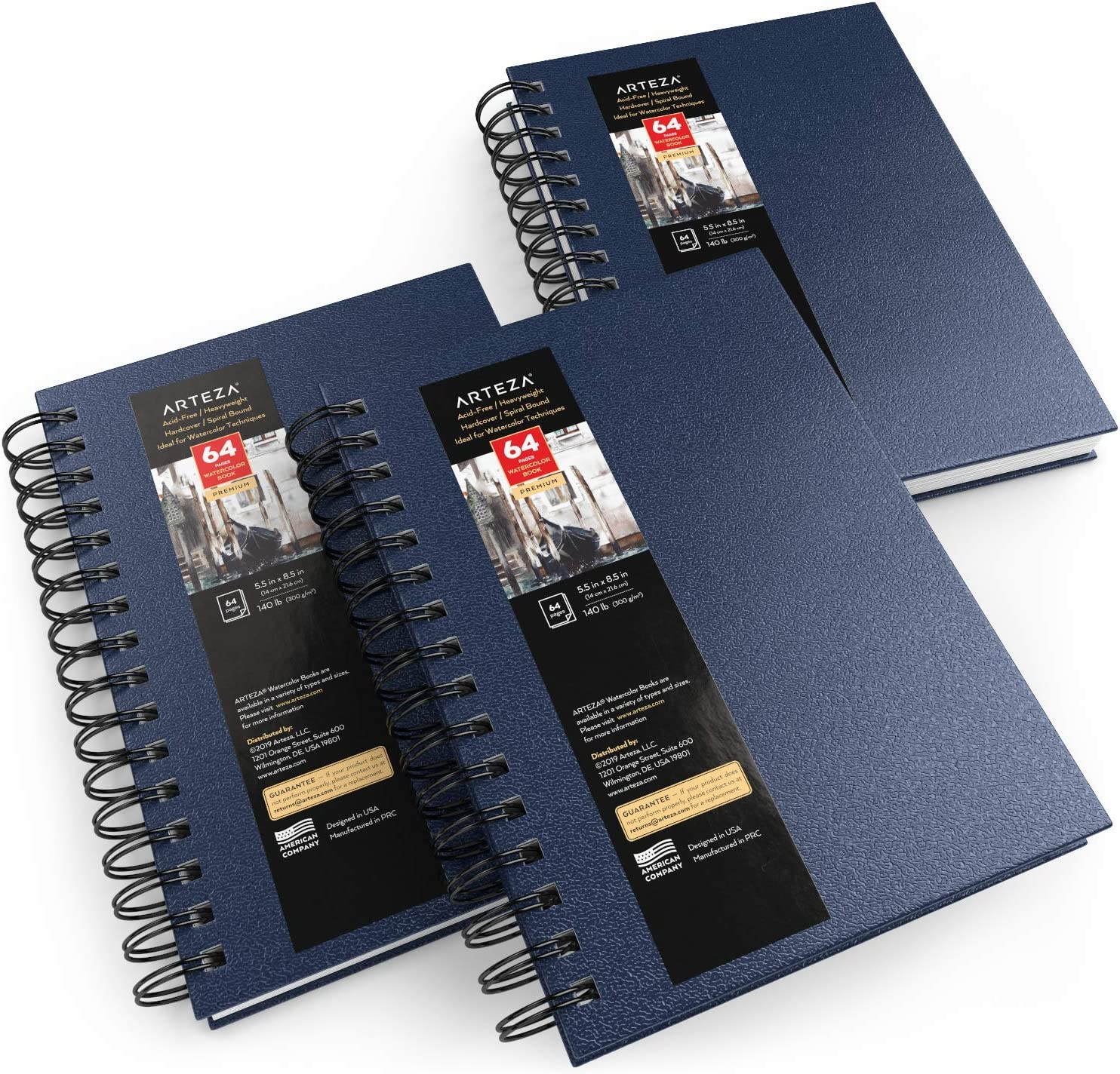 Arteza Watercolor Sketchbooks, 5.5X8.5-Inch, 3-Pack, Blue Hardcover Journal, 96 Sheets, 140Lb/300Gsm Watercolor Paper Pad, Spiral Bound Book for Watercolor, Gouache, Acrylics, Pencils, Wet & Dry Media image number 6