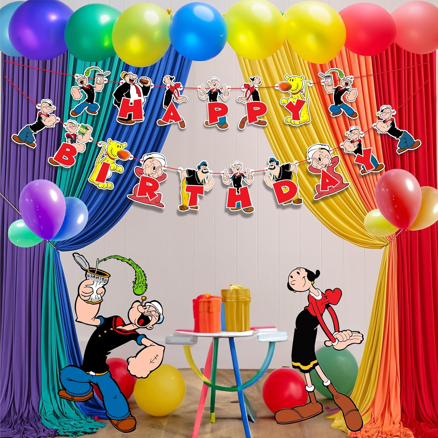 Popye Happy Birthday Banner &ndash; Nautical Sailor Theme Party Decor, Premium Quality, Easy to Hang, Perfect for Kids & Cartoon Fans - Lady And Tramp Happy Birthday Banner image number 4