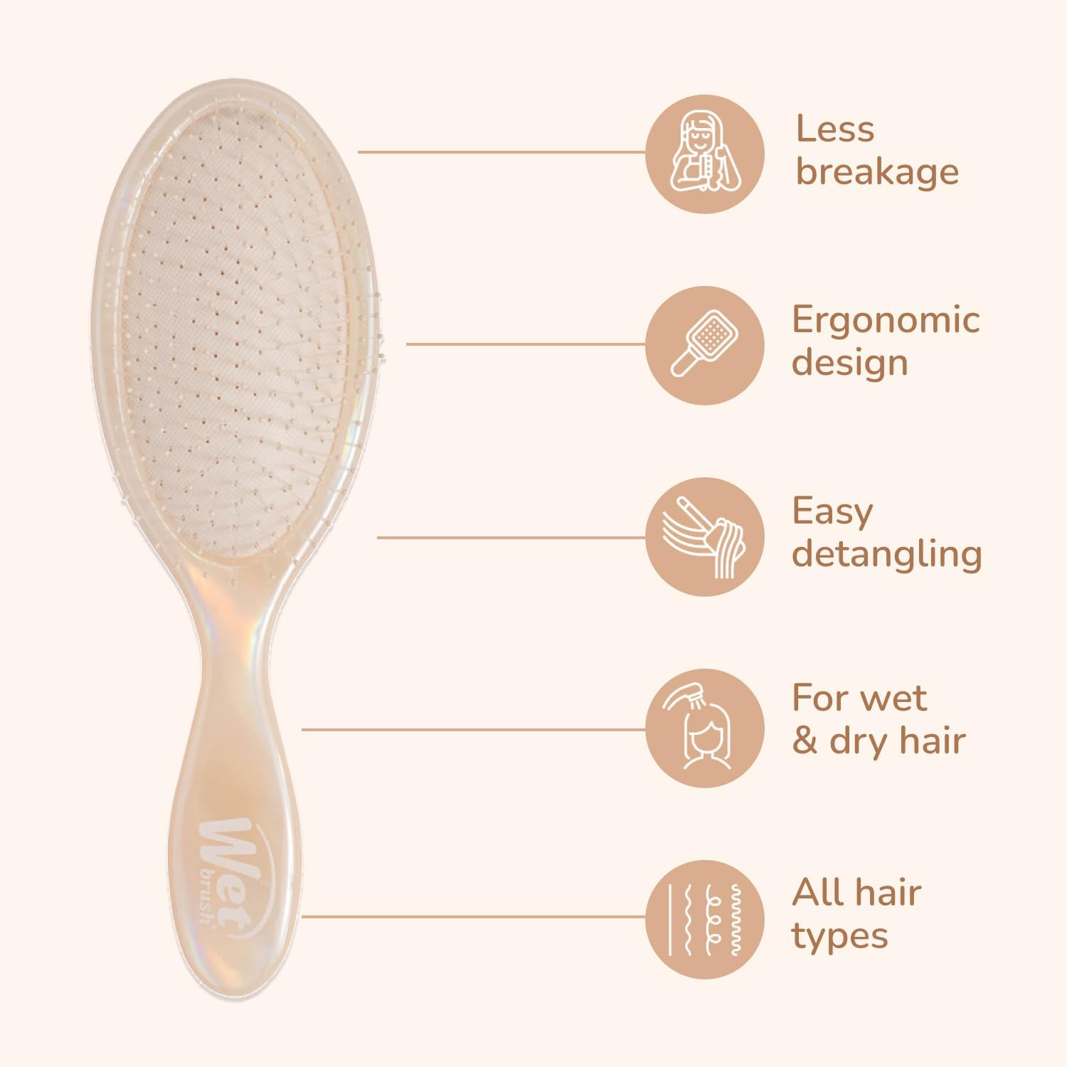 Wet Brush Original Detangler & Mini Duo Hair Brush Kit, Cream (Iridescence Icon) - Ultra-Soft Intelliflex Bristles - Detangling Brush Glides through Tangles for All Hair Types (Wet Dry & Damaged) image number 5