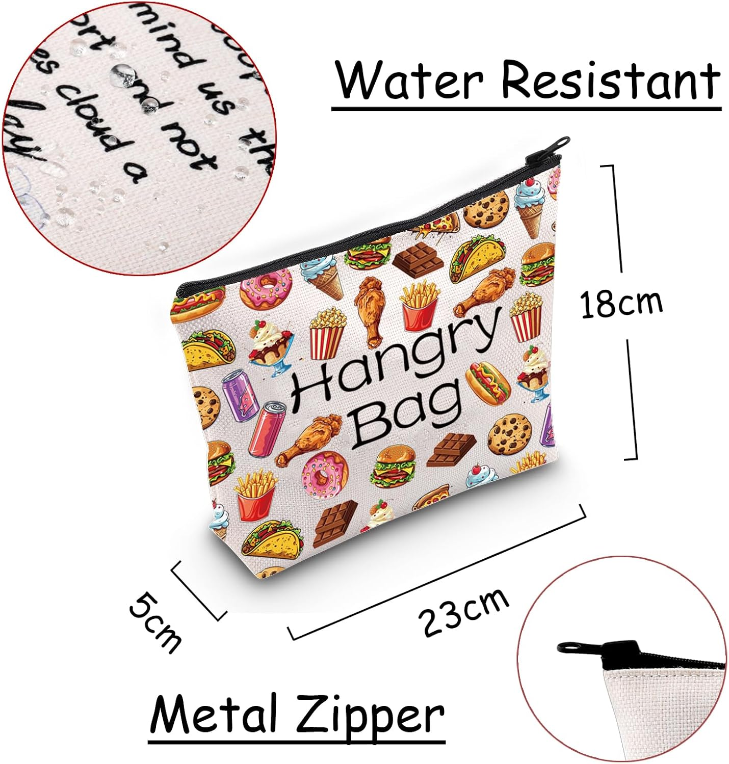 JXGZSO Funny Foodie Gift Hangry Bag Snack Travel Makeup Bags Emergency Snacks Food Storage Bag Snack Lover Gift image number 3