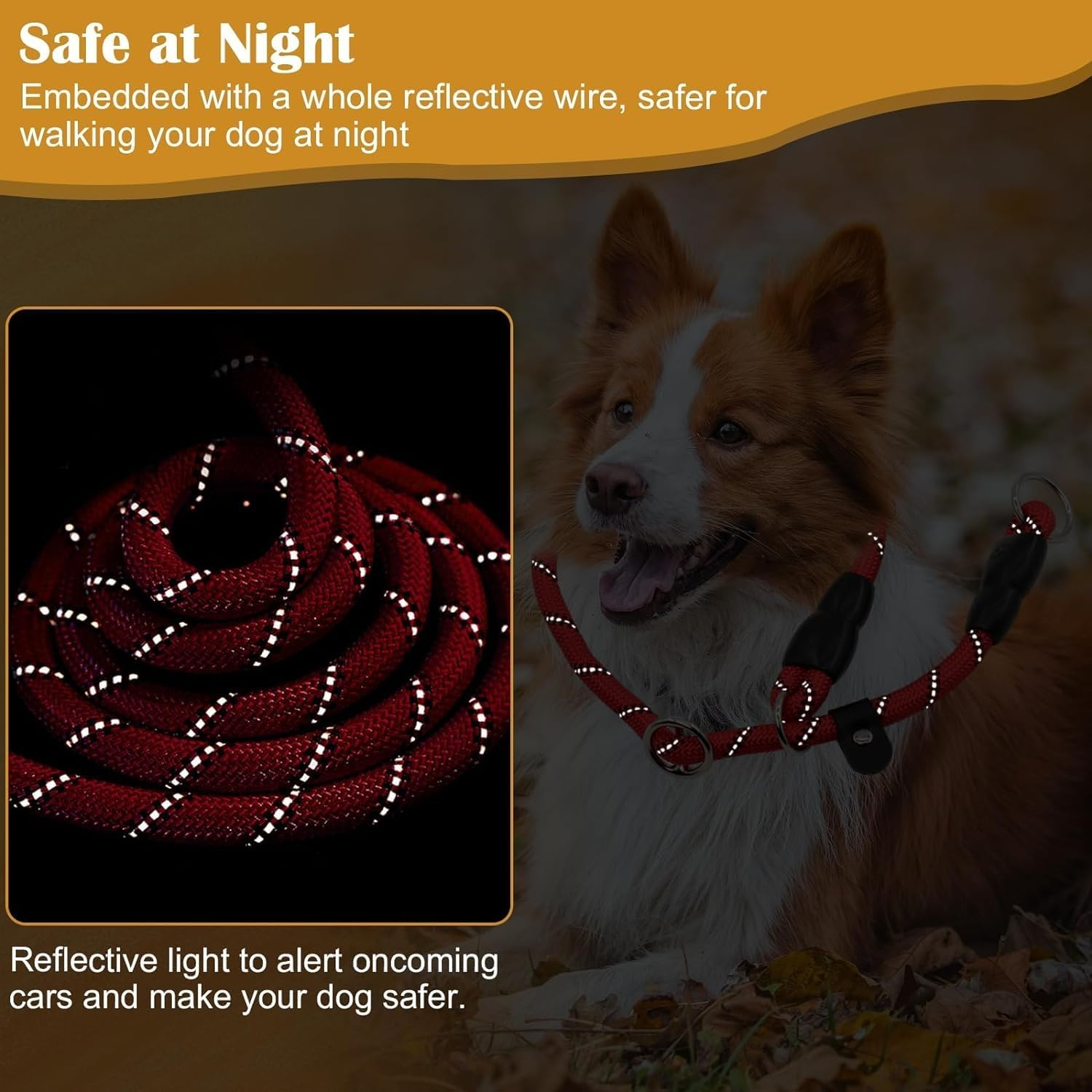 Lyfengdeam Dog Slip Collar Training Dog Collar with Reflective Strips,Puppy Braided Collar,Pets Nylon Rope Collar No Pull for Pet Outdoor Walking round Training Lead with Adjustable (Red, M) image number 4