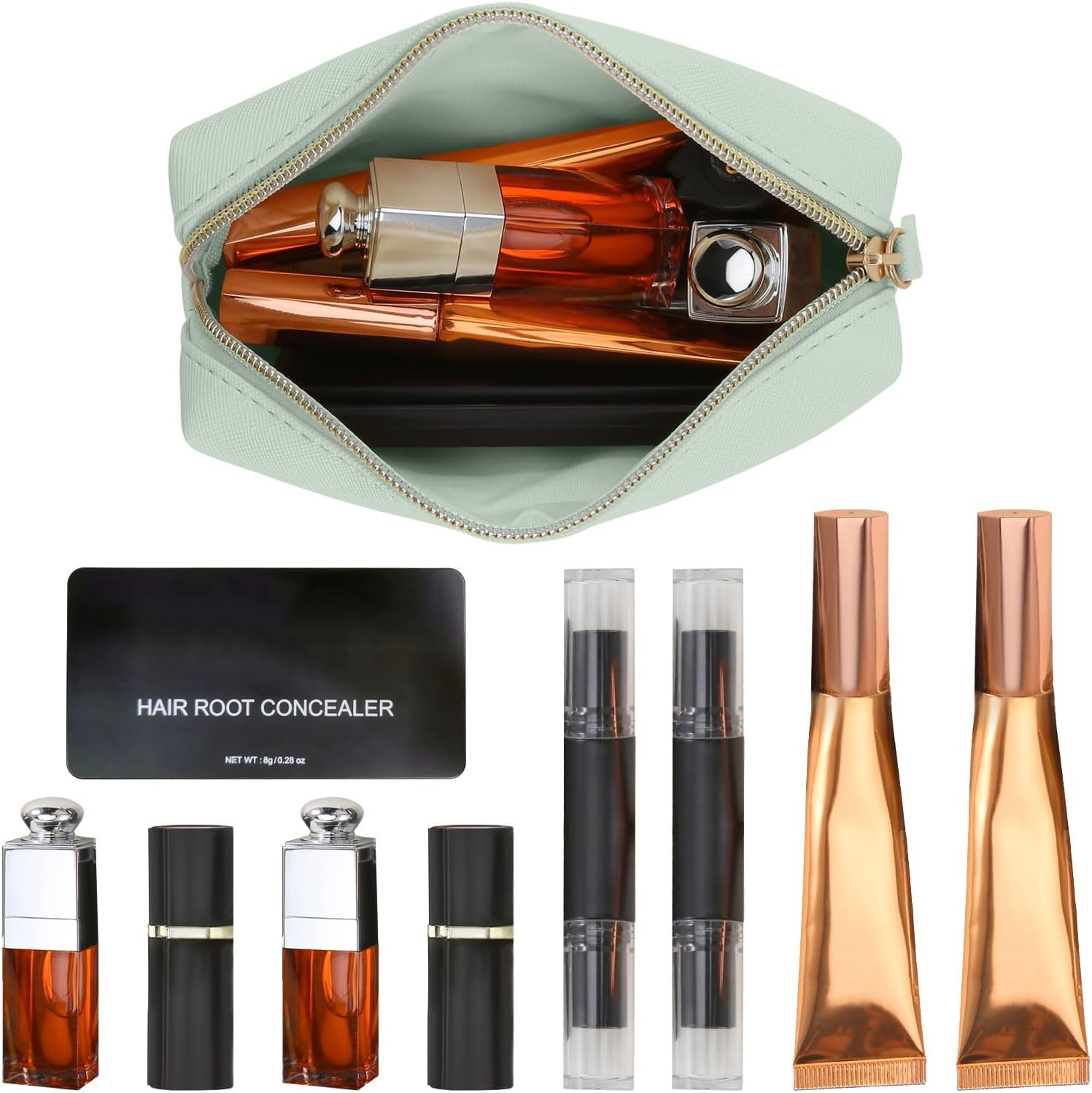 Leather Makeup Bag for Purse Travel, Portable Small Cosmetic Organizer for Women and Girls, Make up Bag with Zipper - Black image number 3