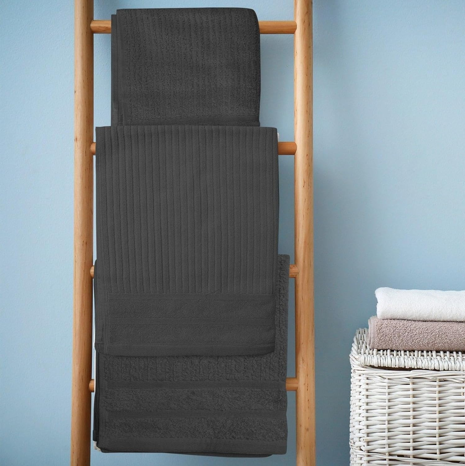 Royal Comfort Luxury Bath Towels Set Egyptian Cotton 600GSM Ultra Soft and Absorbent - 2 X Bath Towels, 2 X Hand Towels, 2 X Face Towels, 1 X Bath Mat, 1 X Hand Glove (Granite, 8 Piece Set) image number 6