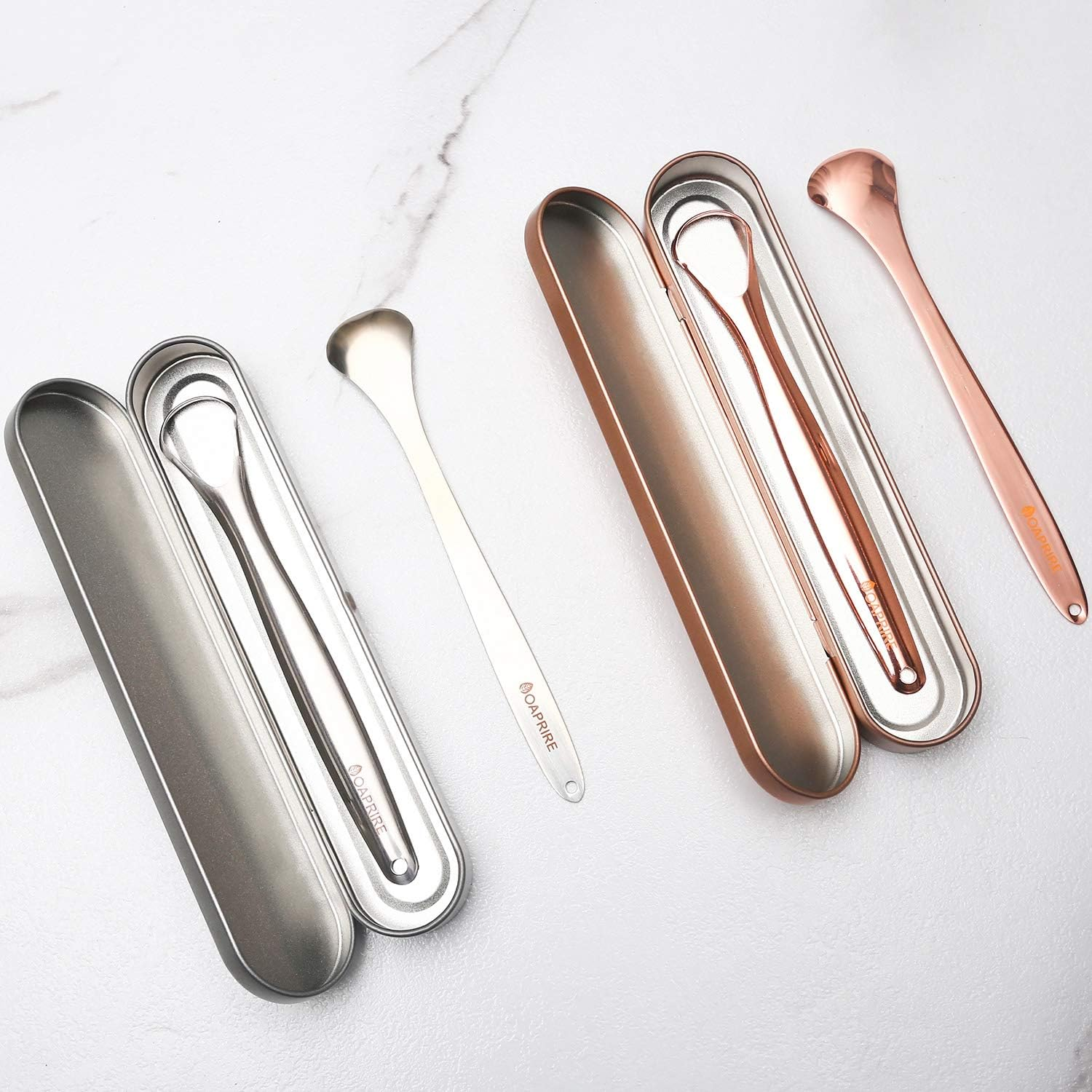 OAPRIRE Tongue Scraper 2 Pack with Travel Handy Case, Stainless Steel Tongue Scraper Cleaner for Healthy Oral Care and Adults, Easy to Use, Help Fight Bad Breath Improve Image(Silver) image number 3