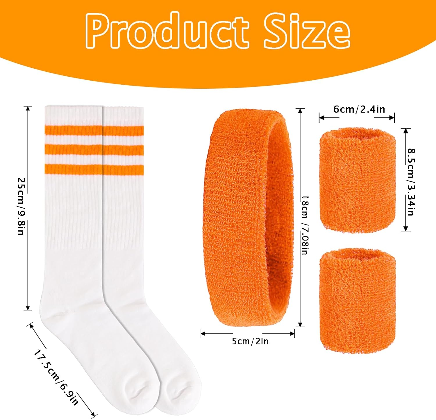 4 Sets Sweatbands Striped Socks Set 80S Headband Wristband Cotton Sock Colorful Sweat Bands Sports Athletic Accessory for Workout Mardi Gras Women image number 1