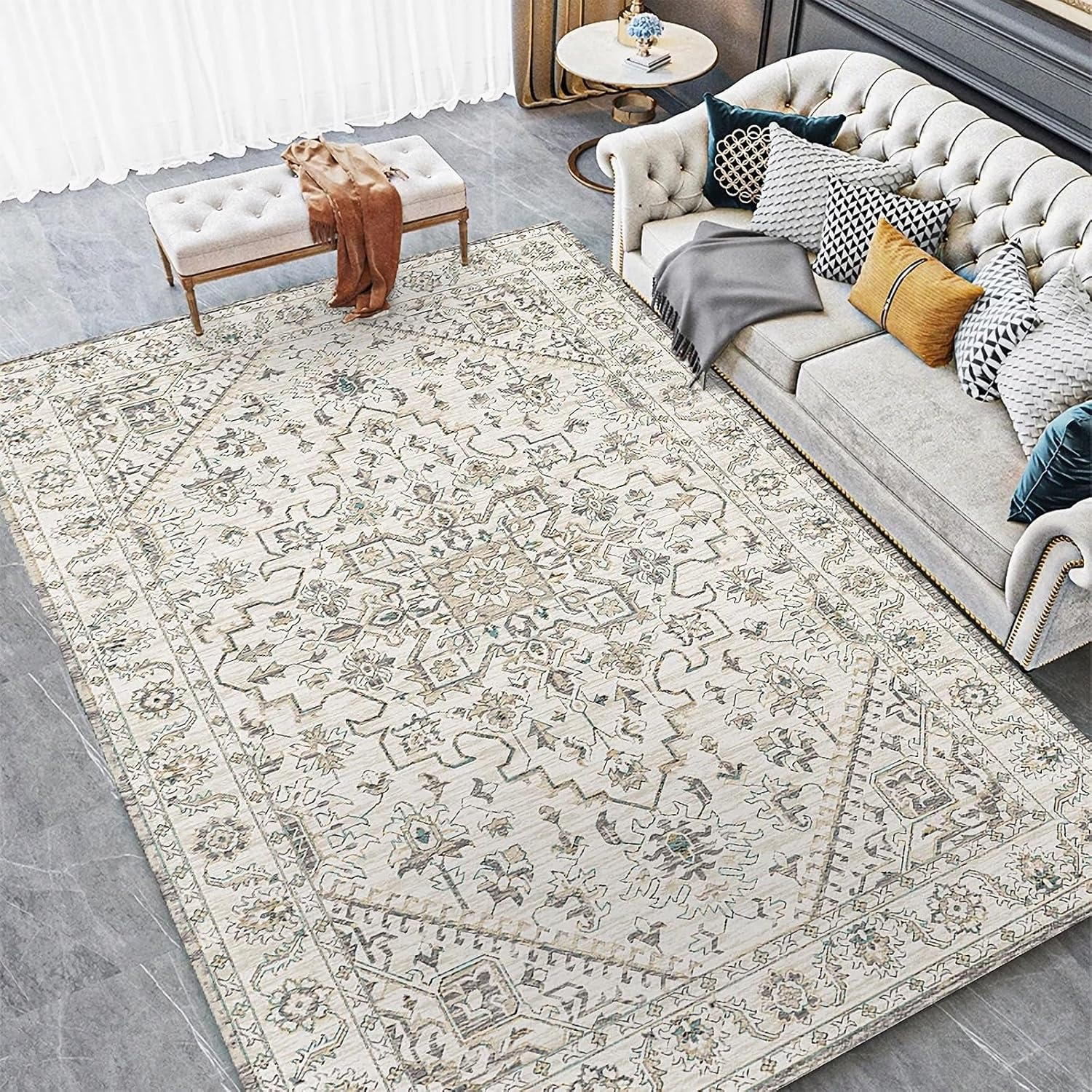 TFMODBFA 200X300Cm Large Area Rug Livingroom Rugs, Non-Slip Washable Rugs Vintage Carpet Mat 6&times;9 Indoor Rugs Modern Soft Abstract Rugs Home Decor(Gray-White)