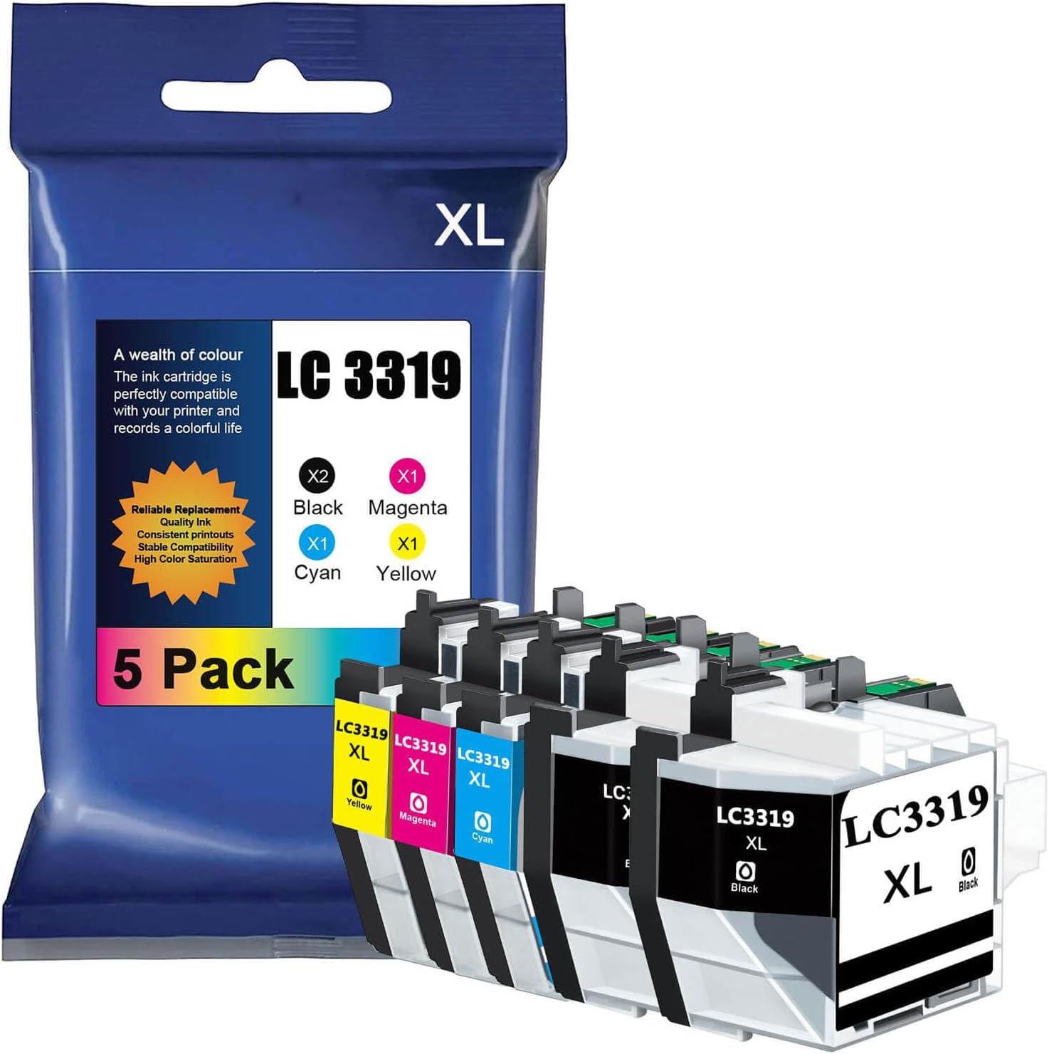 LC3319XL Ink Cartridges Compatible for Brother LC-3319, Use with MFC-J5330DW MFC-J5730DW MFC-J6530DW MFC-J6730DW MFC-J6930DW Printer - 2 Black 1 Cyan 1 Magenta 1 Yellow image number 1