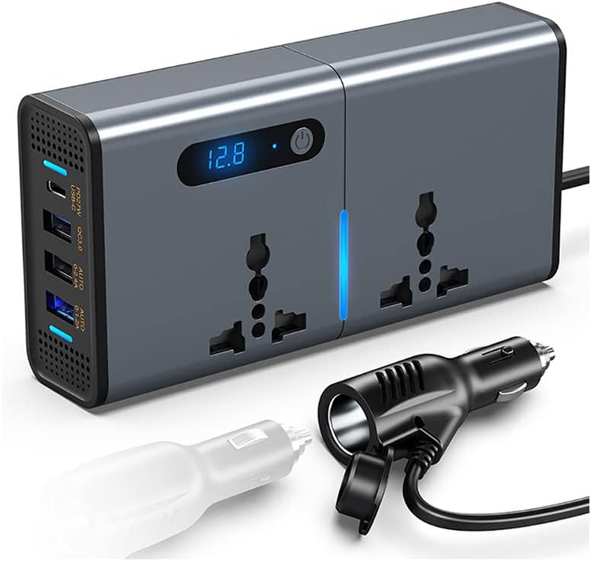 200W Car Power Inverter, DC 12/24V to 230V AC Inverter,3 USB 1 Type-C Ports Charger Adapter Plug Converter with Switch and Current LED Screen,Suitable for Car, SUV & Truck (Sliver Grey) image number 2