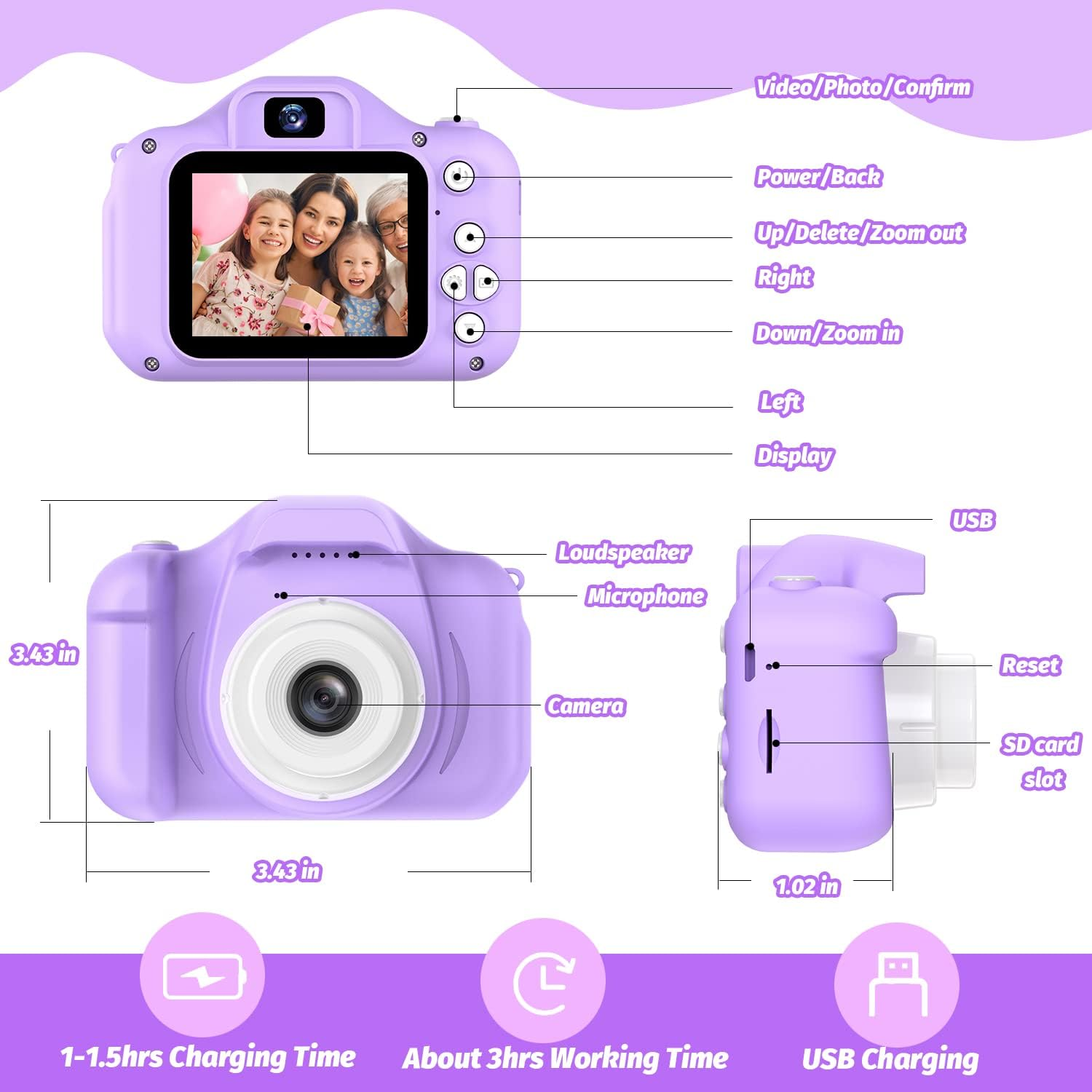 Mgaolo Kids Camera Toys for 3-12 Years Old Boys Girls Children,Portable Child Digital Video Camera with Silicone Cover, Christmas Birthday Gifts for Toddler Age 3 4 5 6 7 8 9 (Purple)