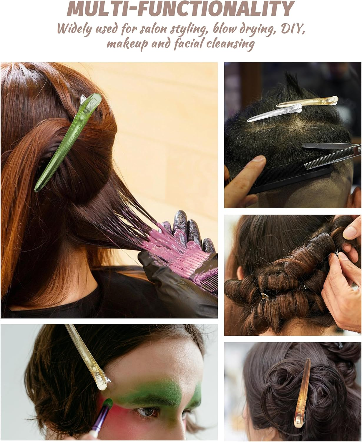 Pack of 4 Hair Clips Professional Section Clips Hairdresser and Compartments, Non-Slip Hair Clips with Duck Beak and Non-Slip Teeth, Hair Cutting Clips for Hairdressing Salon and Home (Four Colours) image number 2