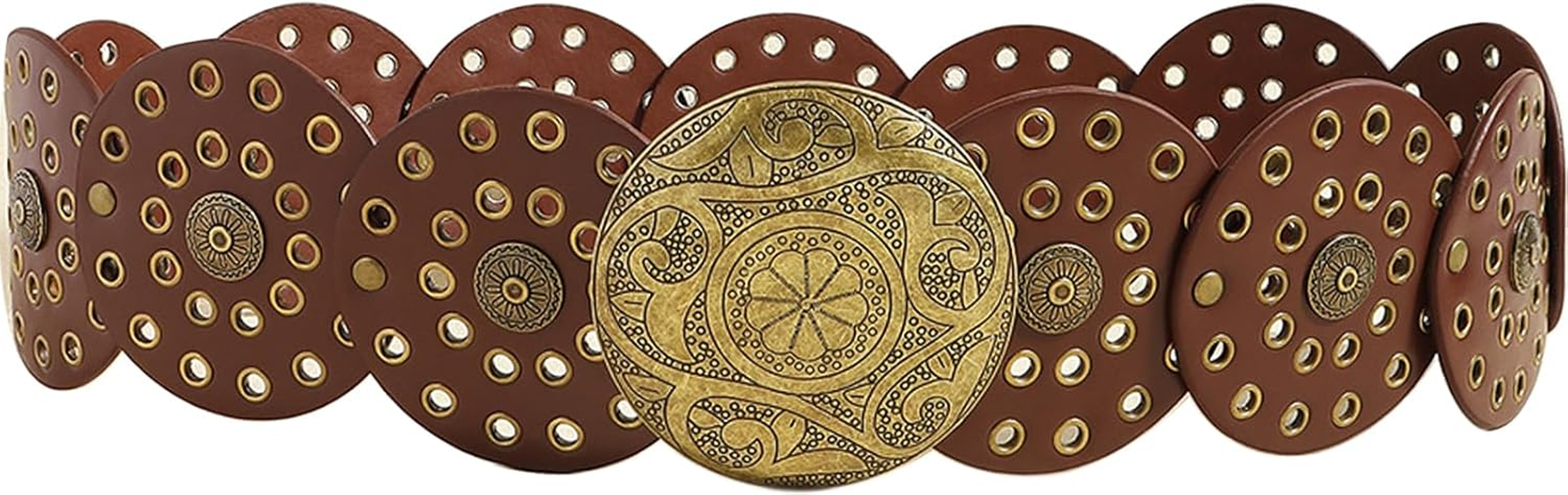 Heyjoin Hollow Wide Disc Belt for Women Out round Leather Metal Buckle Belt Soft Durable Vintage Western Waist Belts