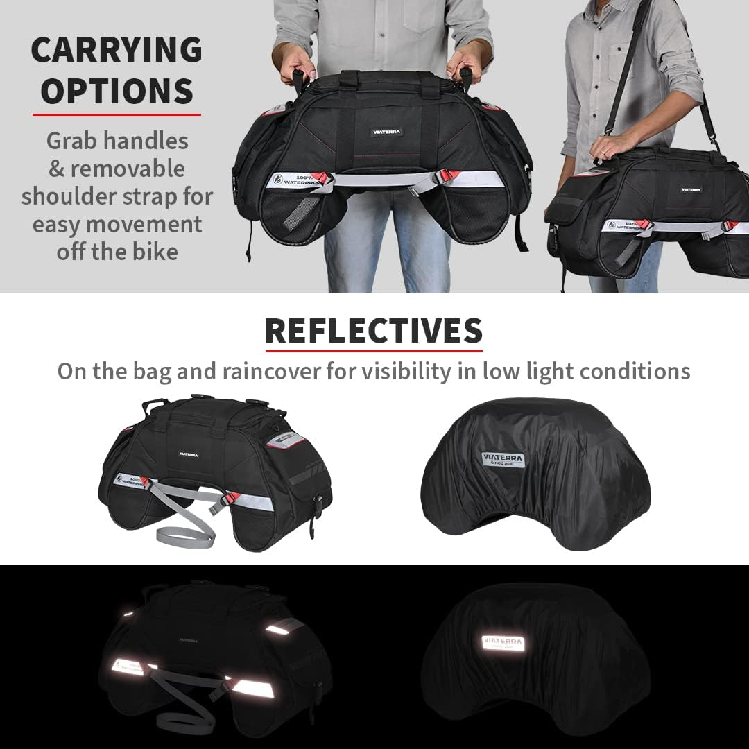 Viaterra 100% Waterproof Clawmini Motorcycle Rear/Tail/Seat Bag (Black) I Universal Luggage & Works on All Motorbikes I No Modifications or Saddle Stay/Rack Needed I Suitable as Travel Accessories image number 3