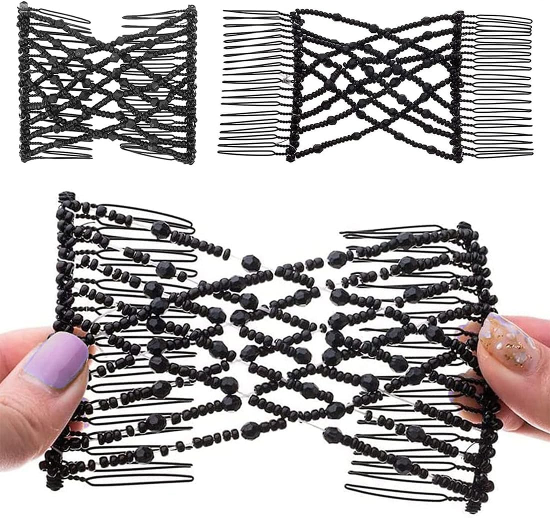 WKRTDY 2 X Magic Hair Comb with Elastic Beads and Double Clips, Elegant Hair Clips for Women, Practical and Trendy Accessories, Ideal DIY Hair Styling Accessories for Women and Girls image number 1