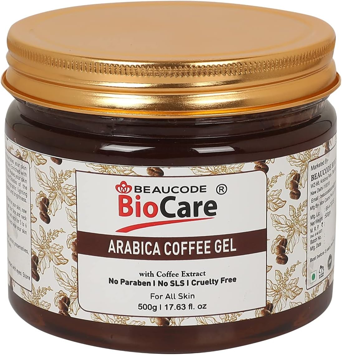 BEAUCODE Biocare Arabica Coffee Face & Body Gel | with Coffee Extract| 100% Vegan | No Paraben | No SLS | for All Skin -500G image number 1