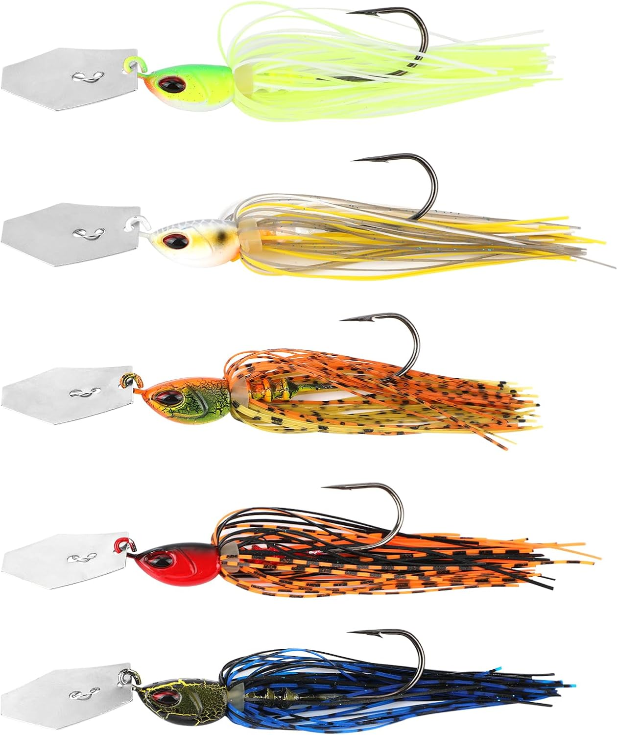 5Pcs Bladed Jig Fishing Lures, Multicolored Fishing Hook with Skirt Vibrating Fishing Lures Sharp Fishing Lures Jig Heads for Pike Bass Trout Walleye image number 2