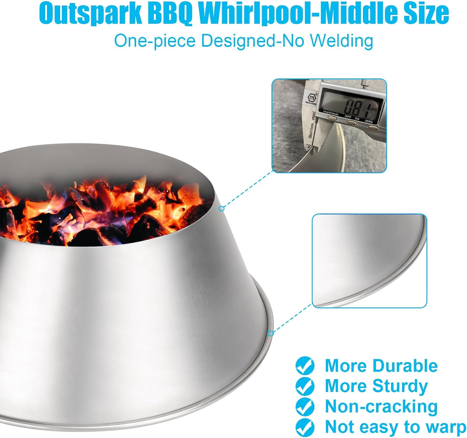 Outspark BBQ Whirlpool for Weber Kettle, 22/26.75 WSM Smokey Mountain, Medium Kamado, Big Green Egg, Stainless Steel image number 6