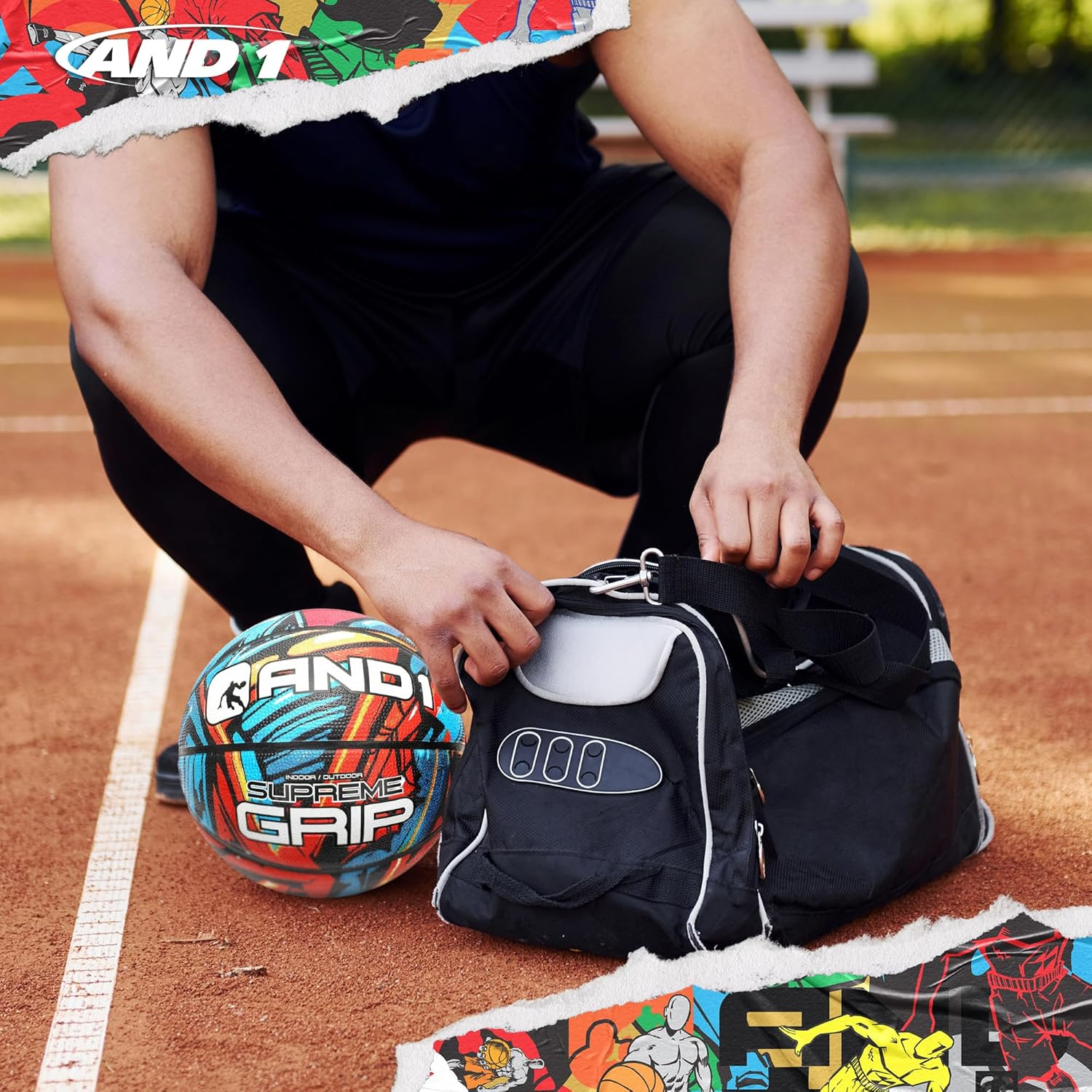 AND1 Supreme Grip Basketball: Official Regulation Size 7 (29.5 Inches) Rubber Basketball - Deep Channel Construction Streetball, Made for Indoor Outdoor Basketball Games - Neon Green/Purple image number 4